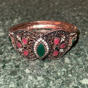 Rose gold multi color stone hinge bracelet bangle